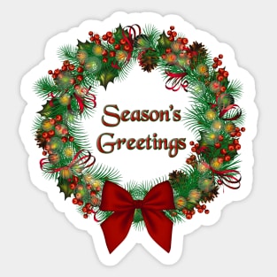 Vintage Style Wreath, SEASON'S GREETINGS In Center Sticker